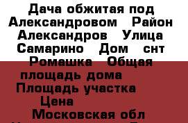 Дача обжитая под Александровом › Район ­ Александров › Улица ­ Самарино › Дом ­ снт Ромашка › Общая площадь дома ­ 105 › Площадь участка ­ 6 › Цена ­ 1 500 000 - Московская обл. Недвижимость » Дома, коттеджи, дачи продажа   